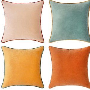 Throw Pillow Covers, Set of 4 Soft Velvet Double-Sided (18x18 inch, Orange/Teal)
